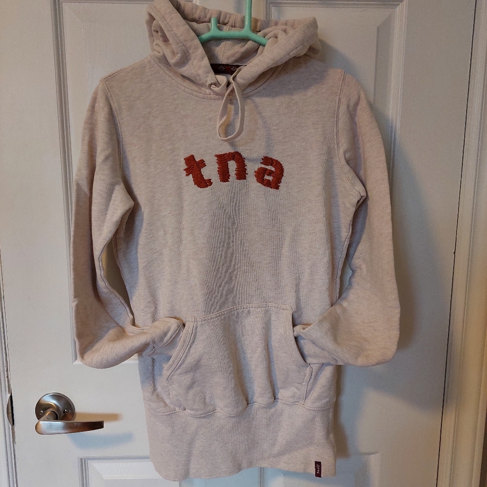 TNA Aritzia Women's XS Oversized Light Tan Embroidered Flower Y2K Boho Hoodie